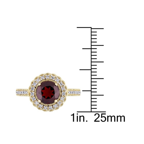 1.60 Carat Solitaire Garnet Ring in Yellow Plated Silver with Accent Diamonds
