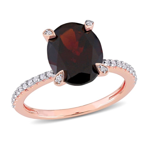 GEM AND HARMONY  3.00 Carat (Ctw) Oval Garnet Ring In 10K Rose With Diamonds 1/10 Carat (Ctw) In Gold