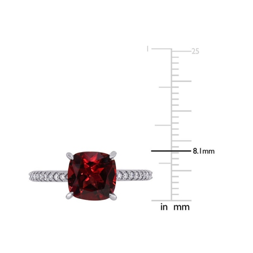 3.05 Carat Cushion-Cut Garnet Ring in 14K White Gold with Diamonds