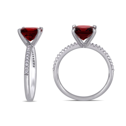 3.05 Carat Cushion-Cut Garnet Ring in 14K White Gold with Diamonds