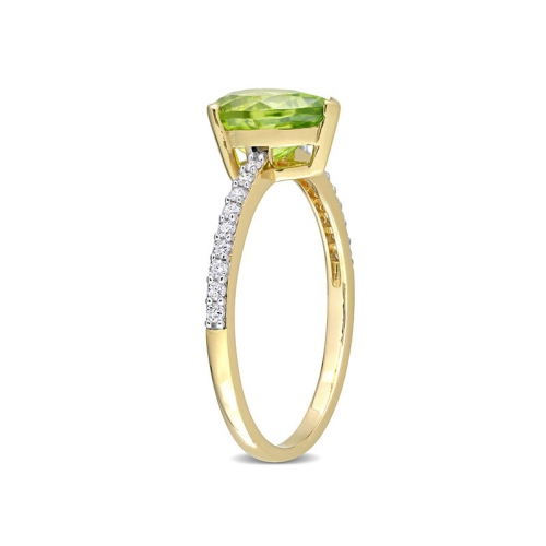 1 1/7 Carat Peridot Pear Ring 14K Yellow Gold with Diamonds