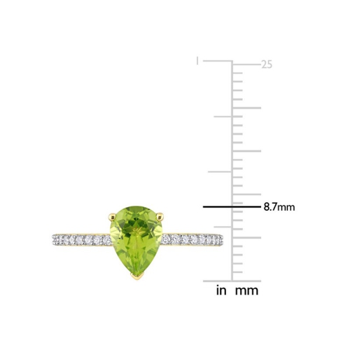1 1/7 Carat Peridot Pear Ring 14K Yellow Gold with Diamonds