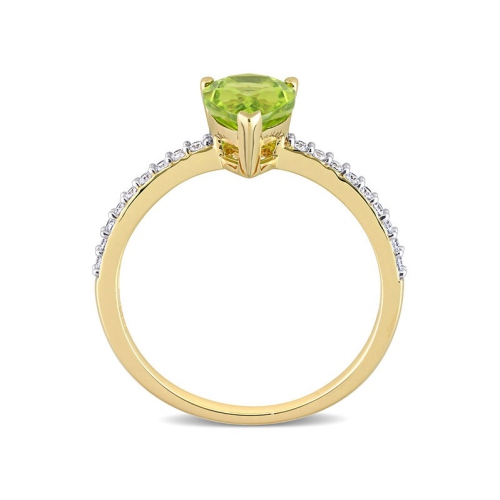 1 1/7 Carat Peridot Pear Ring 14K Yellow Gold with Diamonds