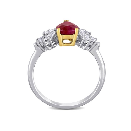 Bague de fiançailles en or blanc 14K ct avec rubis en forme de poire d'1,48&nbsp;carat et diamants