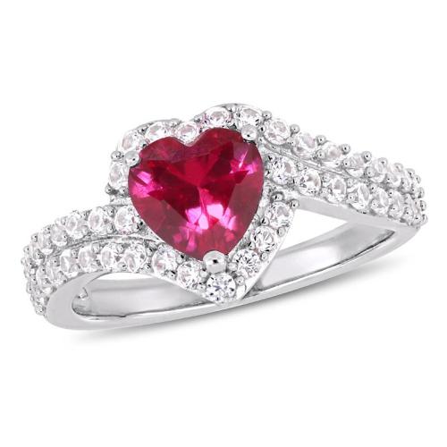 GEM AND HARMONY  2.49 Carat (Ctw) Lab-Created Ruby And Sapphire Ring In Sterling Silver In White