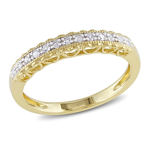 GEM AND HARMONY  1/12 Carat (Ctw) Diamond Anniversary Heart Band Ring In 10K Gold In Yellow