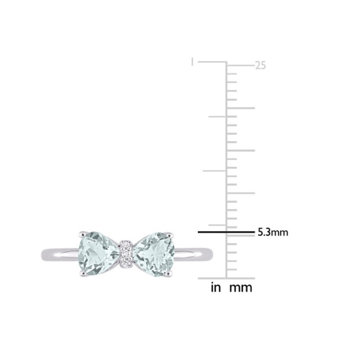 Bague en or blanc 10K ct avec noeud papillon aigue-marine en coeur 3/4&nbsp;carat