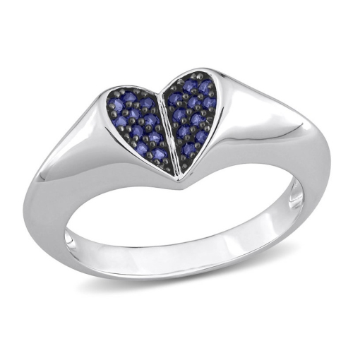 1/5 Carat Lab-Created Blue Sapphire Pave Heart Ring in Sterling Silver
