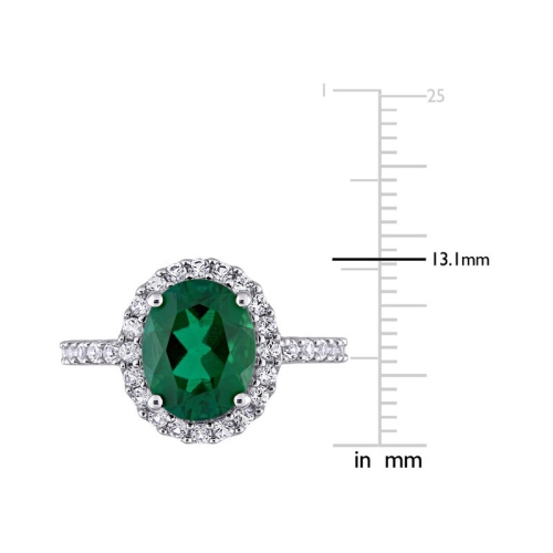 3.30 Carat Lab-Created Emerald Ring in 10K White Gold with White Sapphires