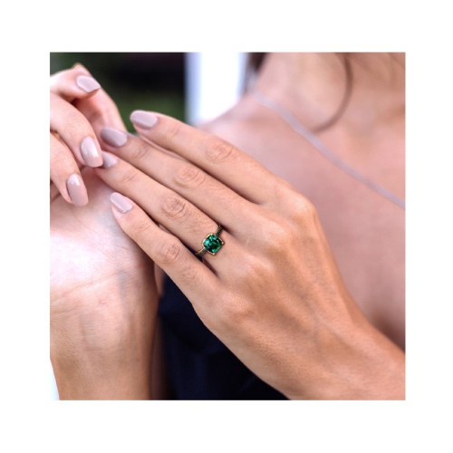 3.30 Carat Lab-Created Emerald Ring in 10K White Gold with White Sapphires