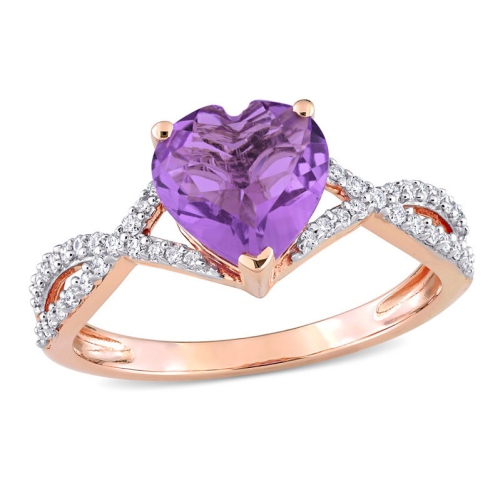 GEM AND HARMONY  1.50 Carat (Ctw) Amethyst Heart Twist Ring 14K Rose Gold With Diamonds In Pink