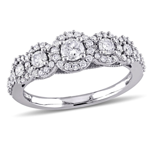 GEM AND HARMONY  3/4 Carat (Ctw G-H, I1-I2) Diamond Halo Engagement Ring In 10K Gold In White