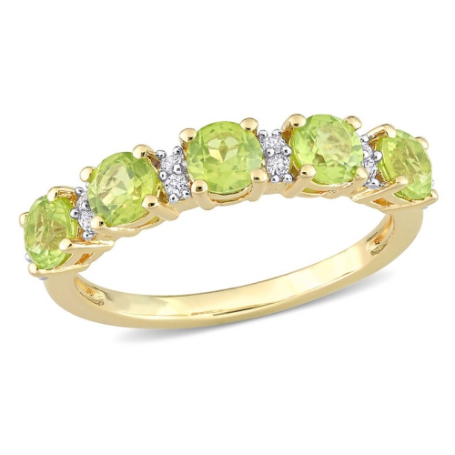 GEM AND HARMONY  1.57 Carat (Ctw) Peridot And White Sapphire Band Ring Plated Silver In Yellow