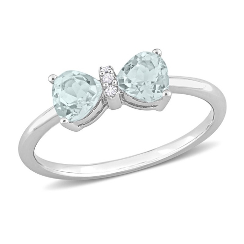 GEM AND HARMONY  3/4 Carat (Ctw) Aquamarine Heart Bow Ring In 10K Gold In White