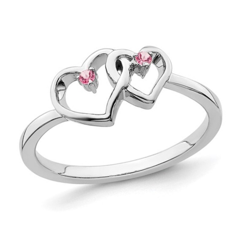 GEM AND HARMONY  Interlocking Heart Ring In 14K Gold With Pink Tourmalines In White