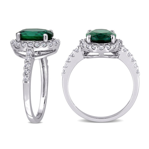 3.30 Carat Lab-Created Emerald Ring in 10K White Gold with White Sapphires
