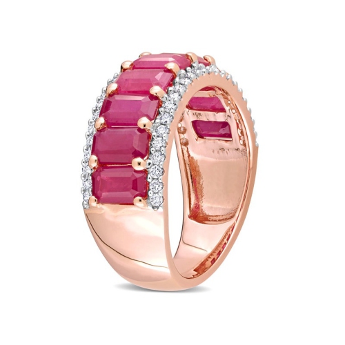 3 1/3 Carat Created Ruby Eternity Band Ring in 14K Rose Gold with Diamonds