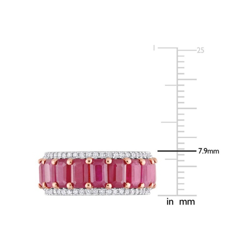 3 1/3 Carat Created Ruby Eternity Band Ring in 14K Rose Gold with Diamonds