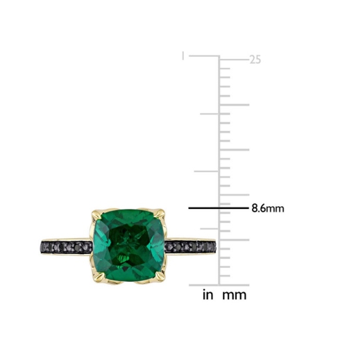 1.60 Carat Lab-Created Emerald Ring in 10K Yellow Gold with Black Diamonds