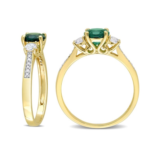 4/5 Carat Lab-Created Emerald Ring with White Sapphires in 10K Yellow Gold