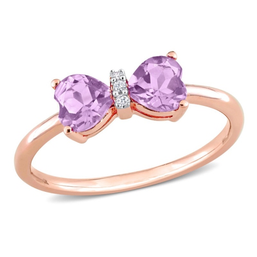 GEM AND HARMONY  4/5 Carat (Ctw) Amethyst Heart Bow Ring In 10K Gold In Yellow