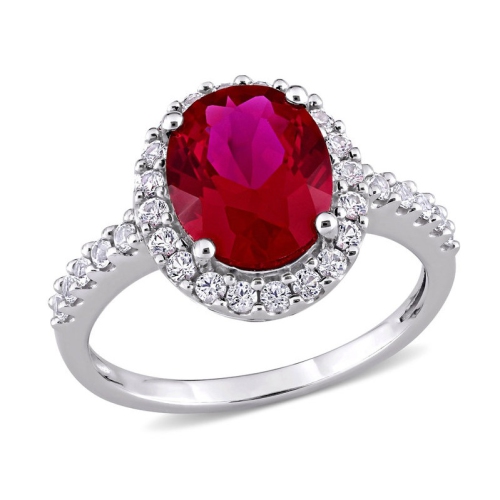 GEM AND HARMONY  4 3/4 Carat (Ctw) Lab-Created Ruby And Sapphire Halo Engagement Ring In 10K Gold In White