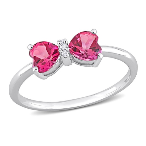 GEM AND HARMONY  1.00 Carat (Ctw) Pink Sapphire Heart Bow Ring In 10K Gold In White