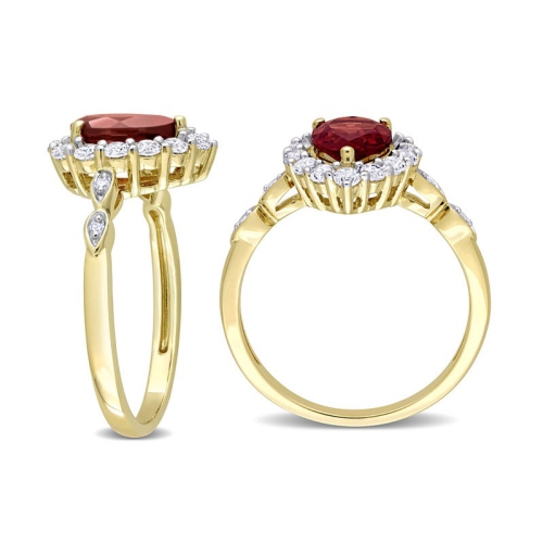 1.30 Carat Pear Garnet Halo Ring in 10K Yellow Gold with White Topaz