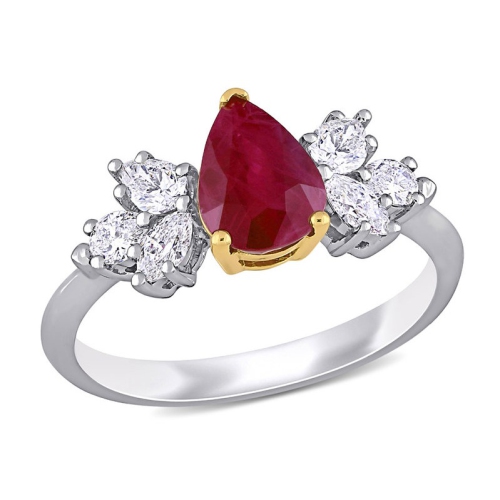 Bague de fiançailles en or blanc 14K ct avec rubis en forme de poire d'1,48&nbsp;carat et diamants