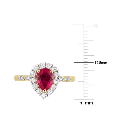 2.38 Carat Lab-Created Ruby Pear Engagement Ring with White Topaz in 10K Yellow Gold
