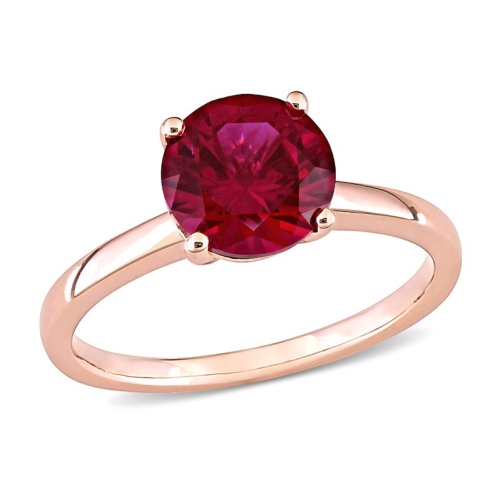 2 3/8 Carat Lab Created Ruby Solitaire Ring in 10K Rose Pink Gold