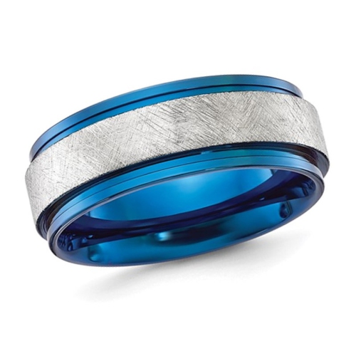 GEM AND HARMONY  Mens Titanium Brushed Plated Band Ring (8Mm) In Blue