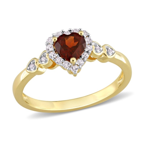 1/2 Carat Garnet Heart Ring in Yellow Plated Silver with White Topaz