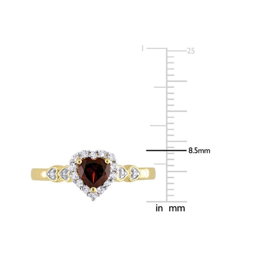 1/2 Carat Garnet Heart Ring in Yellow Plated Silver with White Topaz