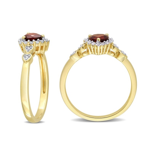 1/2 Carat Garnet Heart Ring in Yellow Plated Silver with White Topaz