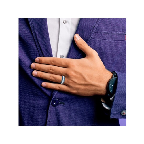Mens Titanium Brushed Blue Plated Band Ring