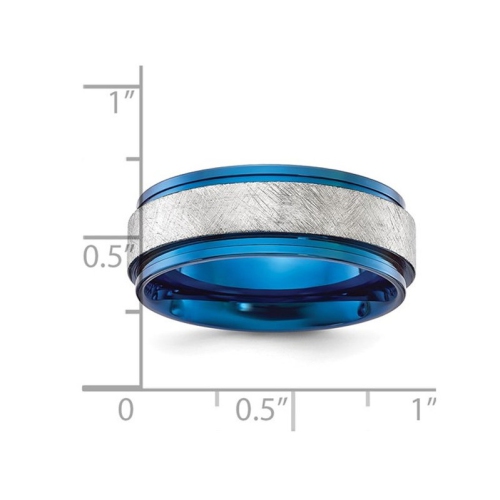 Mens Titanium Brushed Blue Plated Band Ring