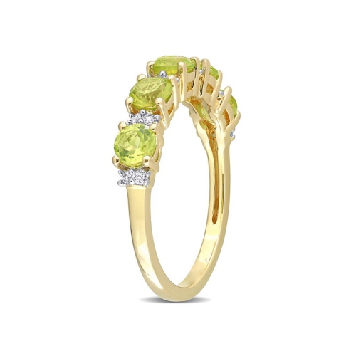 1.57 Carat Peridot and White Sapphire Band Ring Yellow Plated Silver
