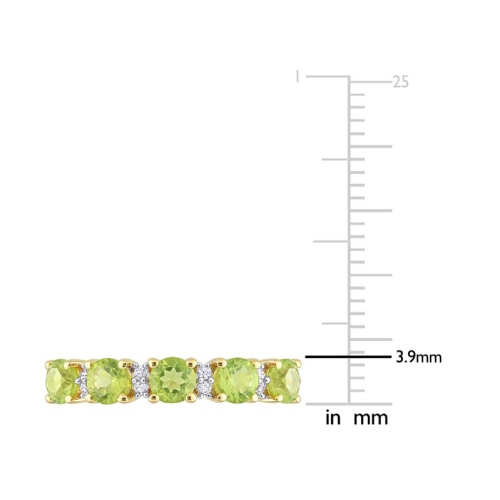 1.57 Carat Peridot and White Sapphire Band Ring Yellow Plated Silver