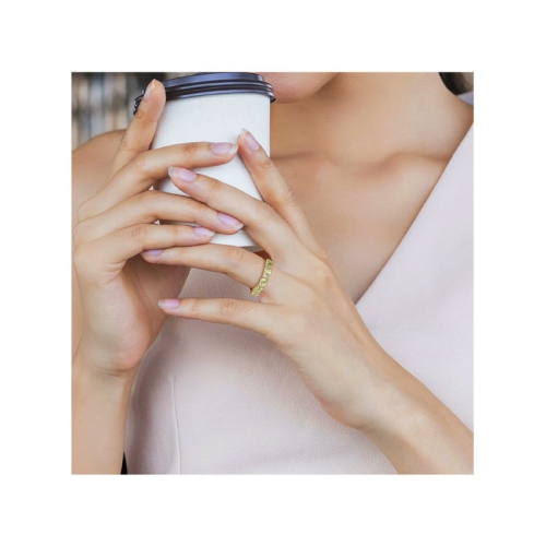 1.57 Carat Peridot and White Sapphire Band Ring Yellow Plated Silver