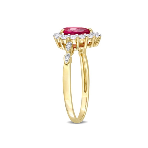 2.38 Carat Lab-Created Ruby Pear Engagement Ring with White Topaz in 10K Yellow Gold