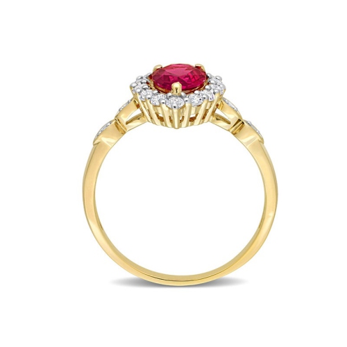 2.38 Carat Lab-Created Ruby Pear Engagement Ring with White Topaz in 10K Yellow Gold