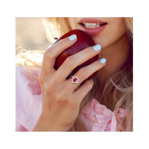 2.38 Carat Lab-Created Ruby Pear Engagement Ring with White Topaz in 10K Yellow Gold