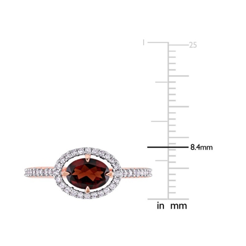 0.95 Carat Oval Garnet Ring in 10K Rose Pink Gold with Diamonds
