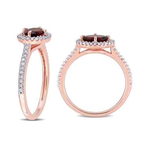 0.95 Carat Oval Garnet Ring in 10K Rose Pink Gold with Diamonds
