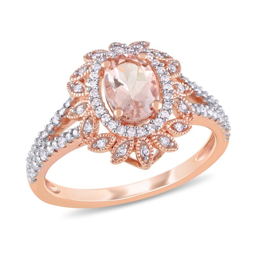 GEM AND HARMONY  3/4 Carat (Ctw) Morganite Ring In 10K Rose Gold With Diamonds In Pink