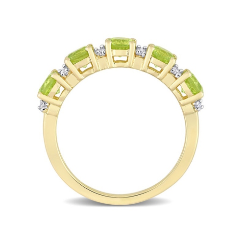 Bague en argent plaqué jaune avec péridot 1,57&nbsp;carat et saphir blanc
