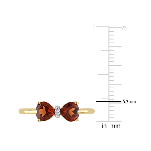 1.00 Carat Garnet Heart Bow Ring in 10K Yellow Gold