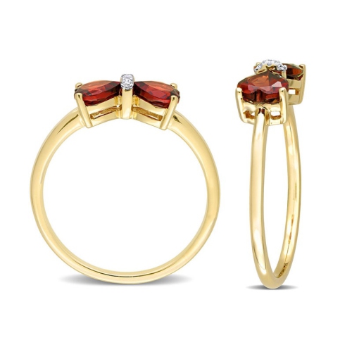 1.00 Carat Garnet Heart Bow Ring in 10K Yellow Gold