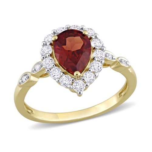 GEM AND HARMONY  1.30 Carat (Ctw) Pear Garnet Halo Ring In 10K Gold With White Topaz In Yellow